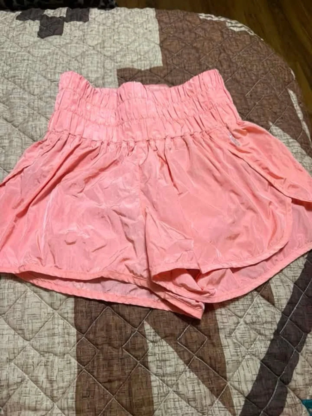 Free People Coral Pink Smocked-Waist Athletic Shorts